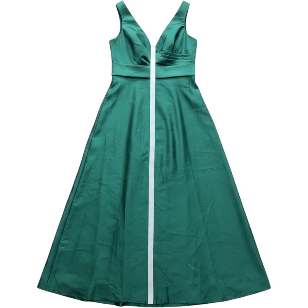 Alfred Sung D811S Hunter Green Sateen V-Neck Gown Womens 18 Hunter New
